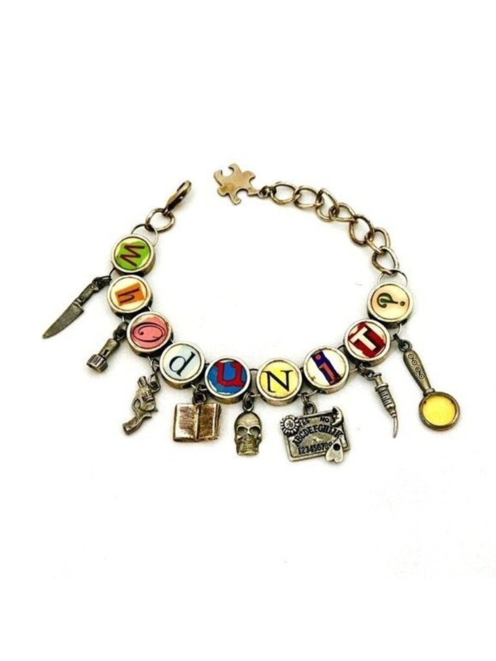 Mystery Whodunit Bracelet with Detective Charms Adjustable 6.5" to 8.5"